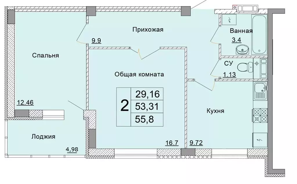 2-к кв. Белгородская область, Старый Оскол Степной мкр, 33Е (55.8 м) - Фото 1