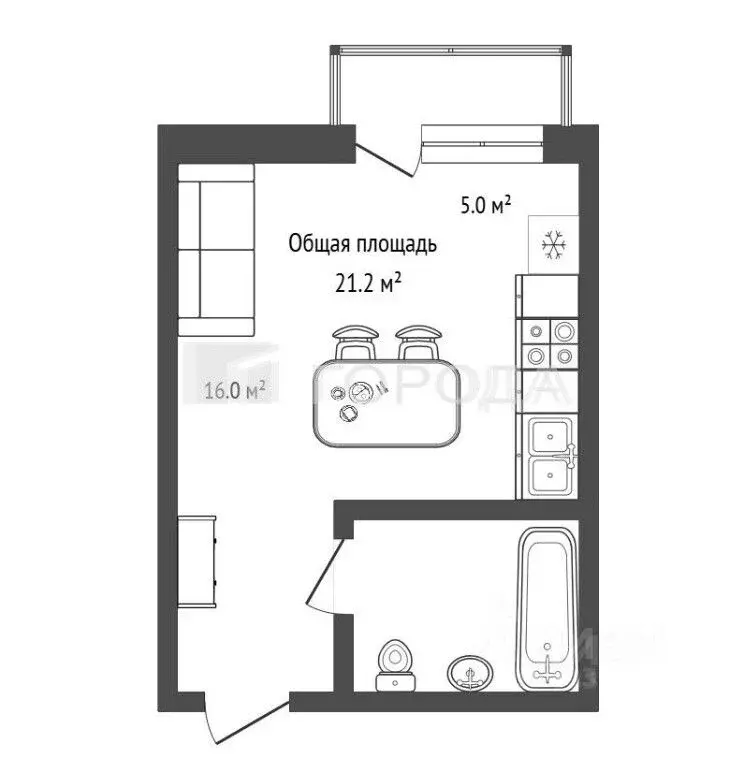 Студия Новосибирская область, Новосибирск Закаменский мкр, 12 (25.3 м) - Фото 2