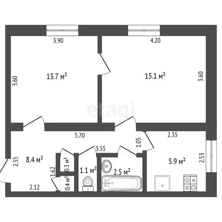 2-комнатная квартира: Прохладный, улица Головко, 112 (48.4 м) - Фото 0
