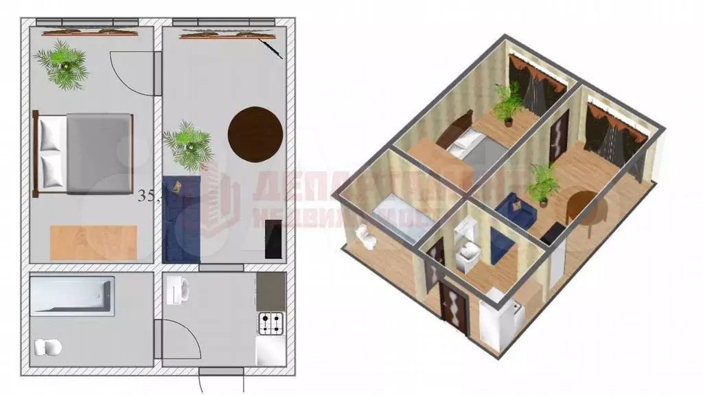 2-к. квартира, 35,6 м, 1/5 эт. - Фото 0