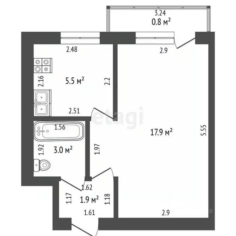 1-к кв. Башкортостан, Стерлитамак просп. Октября, 29 (28.3 м) - Фото 1