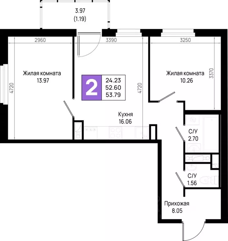 2-к кв. Ленинградская область, Всеволожский район, Свердловское ... - Фото 1