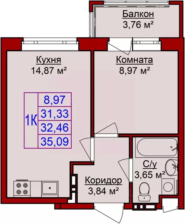 1-к кв. Удмуртия, Ижевск Сельхозвыставка жилрайон,  (35.09 м) - Фото 0