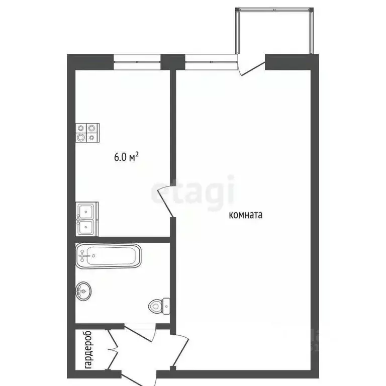 1-к кв. Татарстан, Альметьевск ул. Тельмана, 55 (30.0 м) - Фото 1