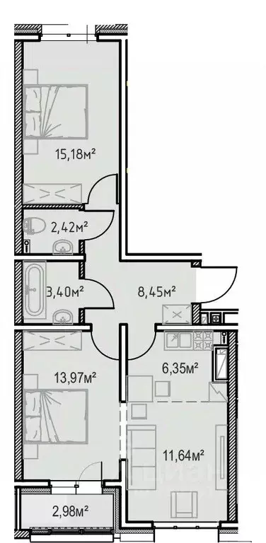 2-к кв. Иркутская область, Иркутск Иркутск-2 мкр, Зенит жилой комплекс ... - Фото 1
