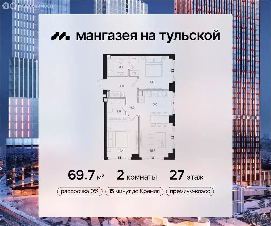 2-комнатная квартира: Москва, ЖК Мангазея на Тульской (69.7 м) - Фото 0