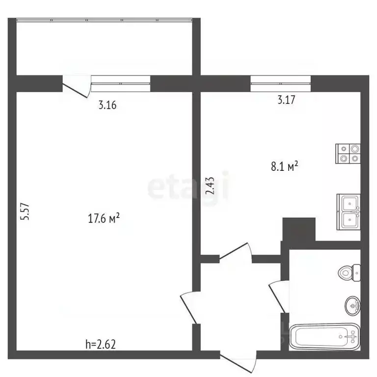 1-к кв. Ямало-Ненецкий АО, Ноябрьск ул. 40 лет Победы, 11 (33.7 м) - Фото 2