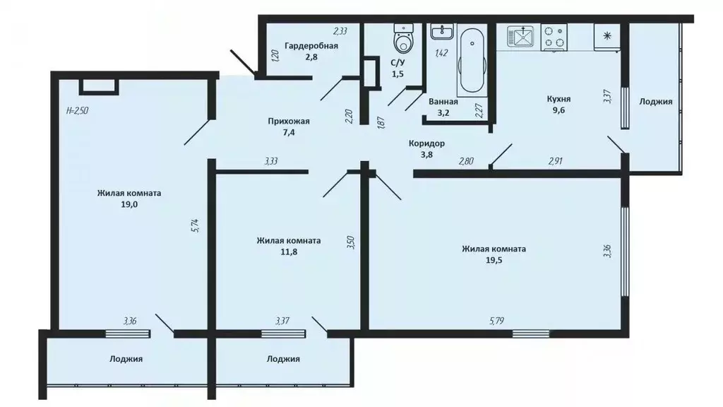 3-к кв. Краснодарский край, Краснодар ул. Карякина, 17 (78.7 м) - Фото 2