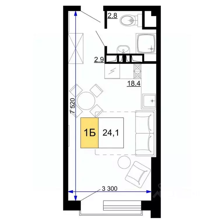 Студия Краснодарский край, Анапа ул. Дружбы, 9 (24.1 м) - Фото 1