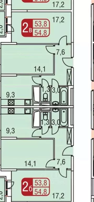 Квартира, 2 комнаты, 54.8 м - Фото 1