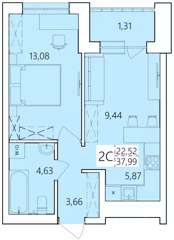 2-к кв. Башкортостан, Уфа ул. Пожарского, 237 (37.99 м) - Фото 0