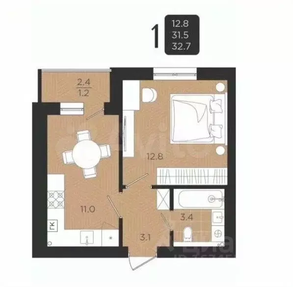 1-к кв. Калининградская область, Пионерский Октябрьская ул., 2к2 (32.7 ... - Фото 2