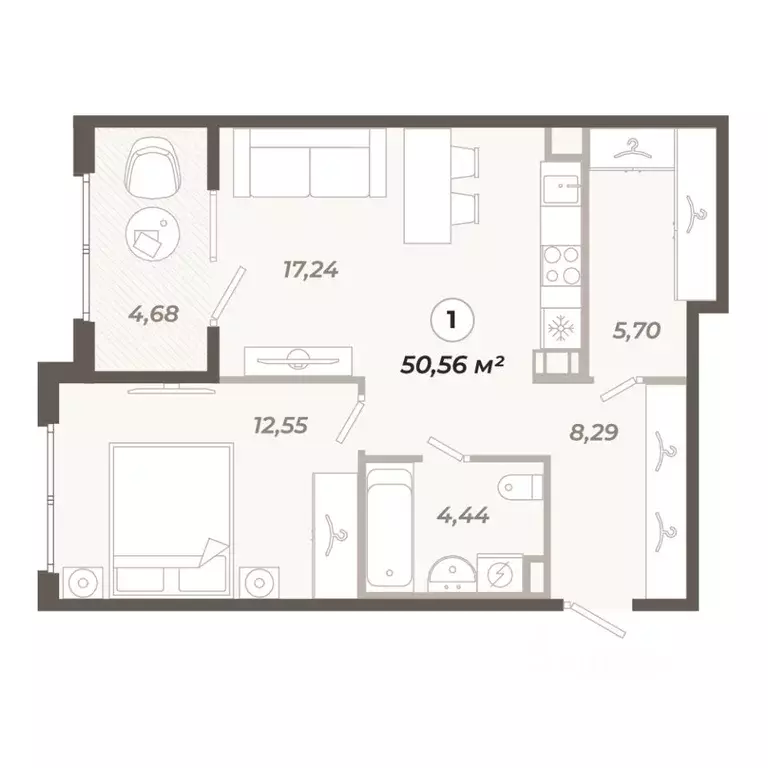 1-к кв. Санкт-Петербург ул. Коли Томчака, 21Д (50.56 м) - Фото 1