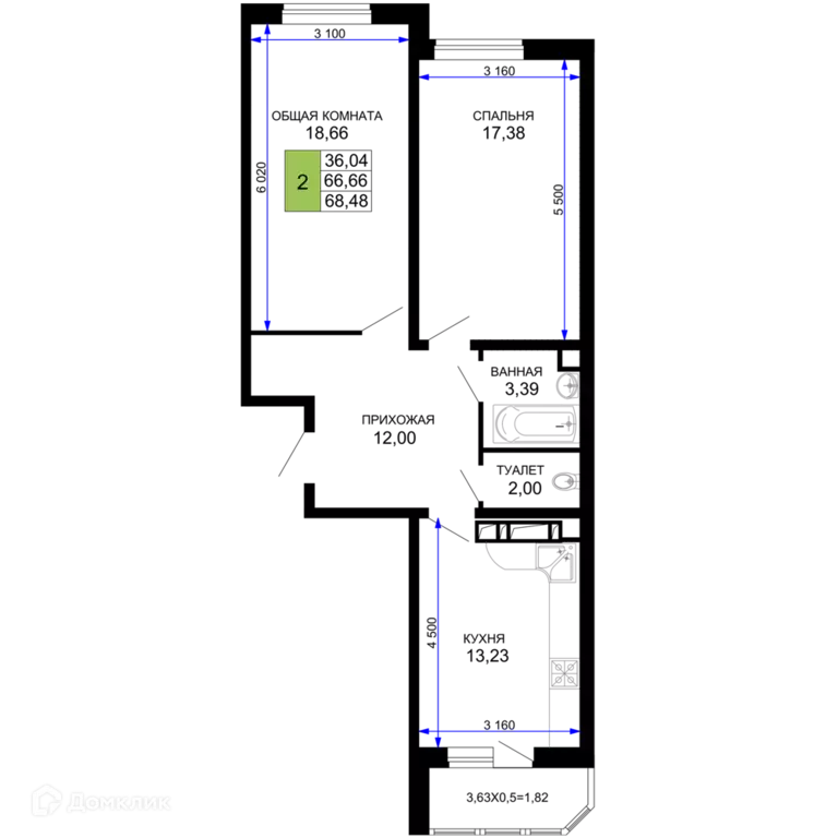 Продаётся 2-к квартира, 68.48 м - Фото 0