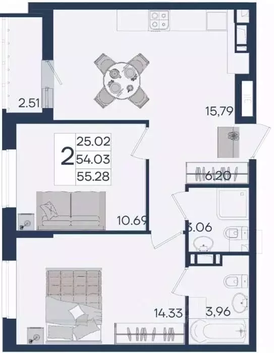 2-к кв. Краснодарский край, Краснодар  (55.28 м) - Фото 1