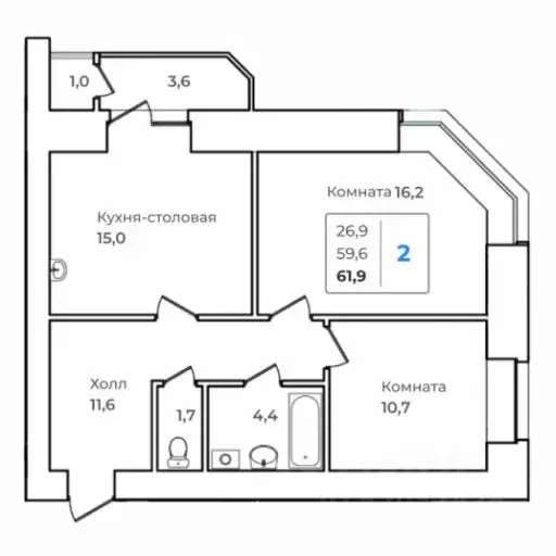 2-к кв. Амурская область, Благовещенск  (61.9 м) - Фото 0