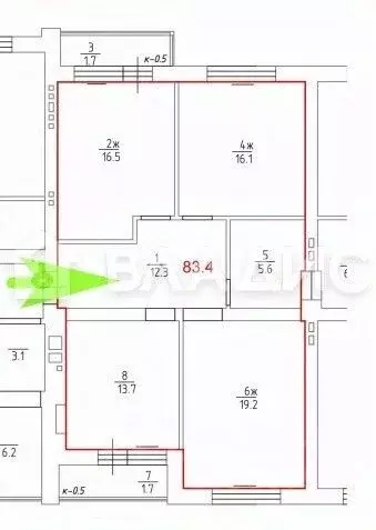 3-к кв. Калининградская область, Калининград ул. Виктора Денисова, 12 ... - Фото 2