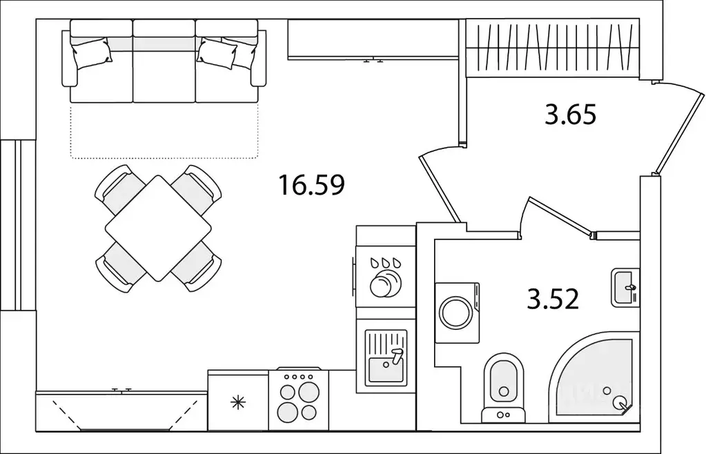 Студия Санкт-Петербург ул. Тамбасова, 5Н (23.76 м) - Фото 0