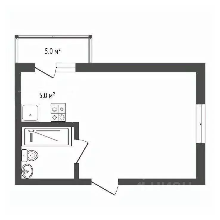 Студия Тюменская область, Тюмень ул. 2-я Луговая, 22к2 (29.0 м) - Фото 2