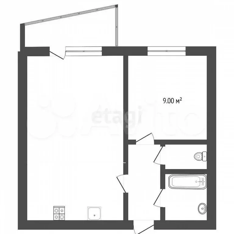 1-к. квартира, 33,1 м, 1/9 эт. - Фото 0