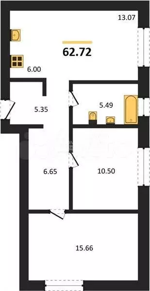 1-к. квартира, 62,7 м, 3/4 эт. - Фото 0
