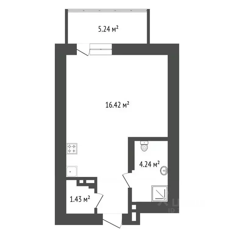 Студия Красноярский край, Красноярск Аэровокзальная ул., 19Е (30.4 м) - Фото 2