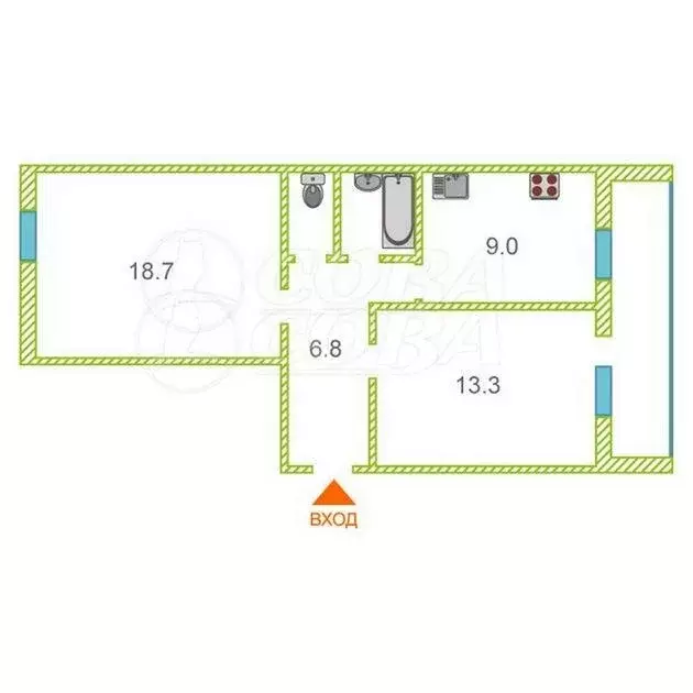 2-комнатная квартира: Тюмень, улица Шишкова, 16/1 (51.4 м) - Фото 1