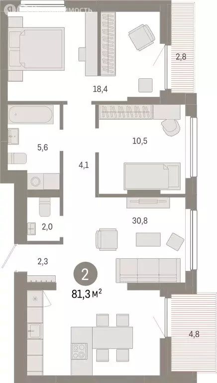 2-комнатная квартира: Новосибирск, квартал Лебедевский (81.3 м) - Фото 1