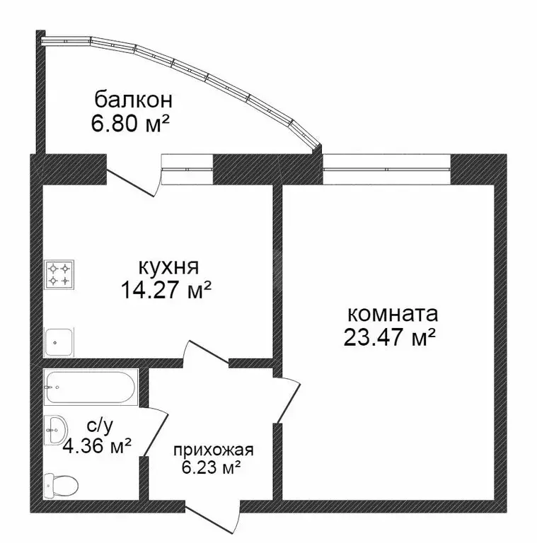 1-комнатная квартира: Тюмень, Харьковская улица, 66 (49 м) - Фото 1