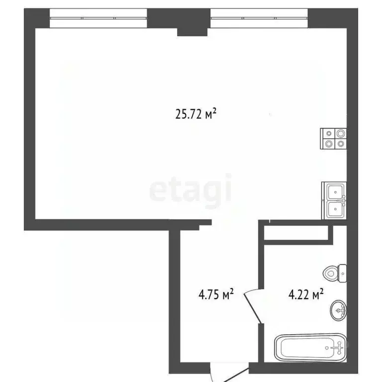 Студия Тюменская область, Тюмень ул. Новоселов, 92 (34.7 м) - Фото 2