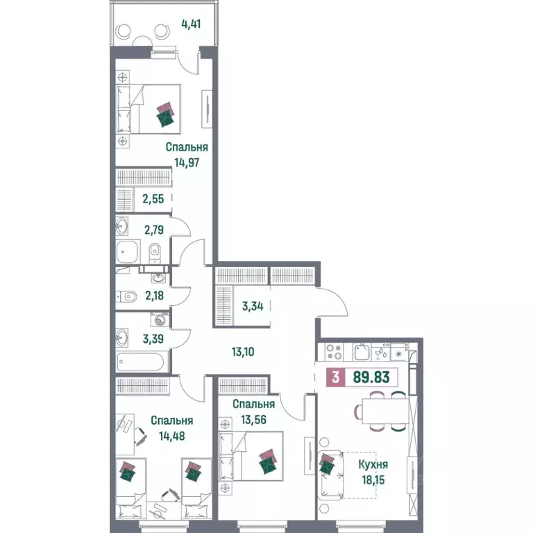 3-к кв. Ленинградская область, Мурино Всеволожский район, Фотограф ... - Фото 1