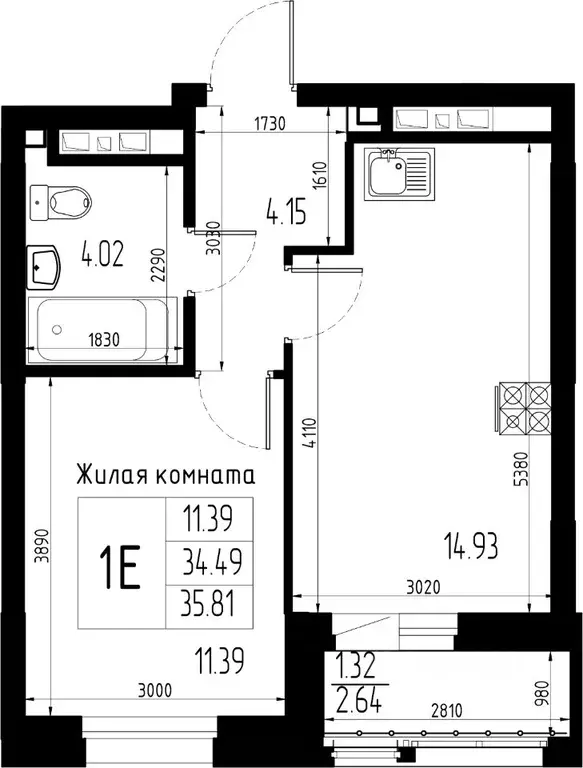 1-к кв. Татарстан, Казань Статный жилой комплекс, 2 (35.81 м) - Фото 1