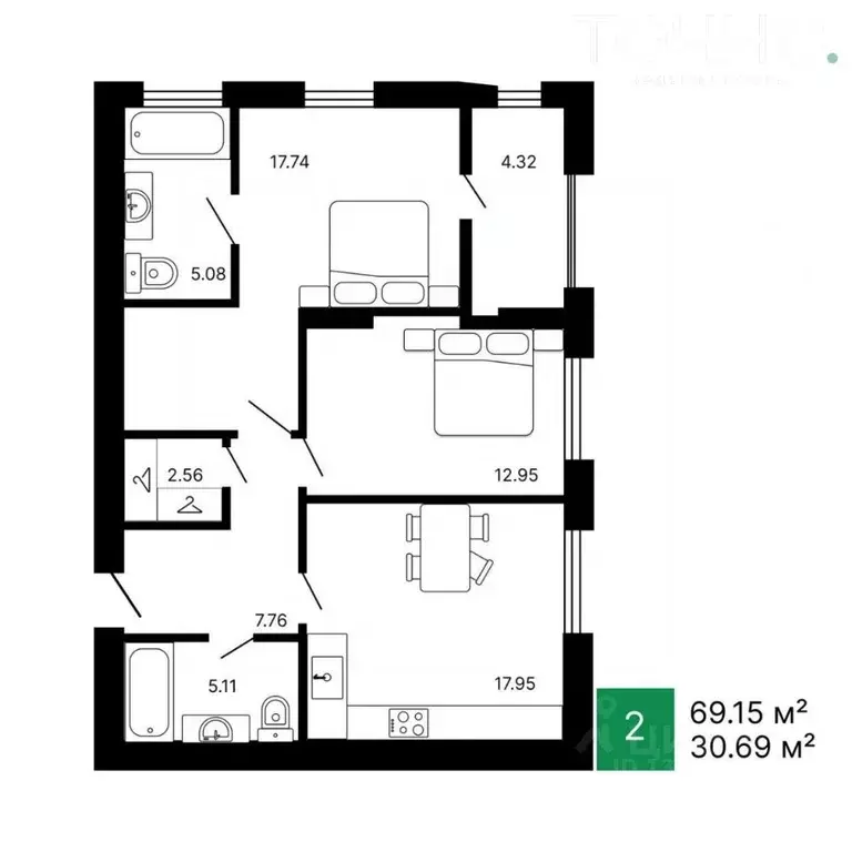 3-к кв. Пензенская область, Пенза ул. Измайлова, 46 (69.15 м) - Фото 1