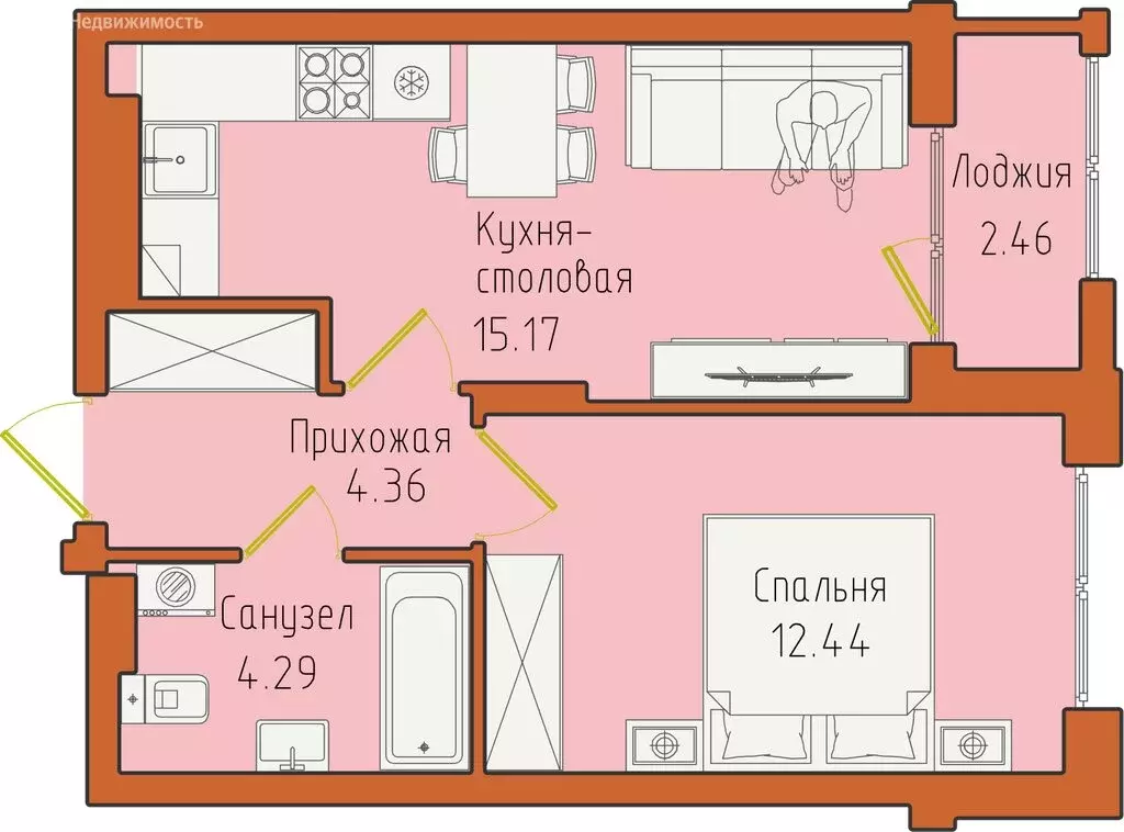 1-комнатная квартира: Светлогорск, посёлок Отрадное (38.72 м) - Фото 1