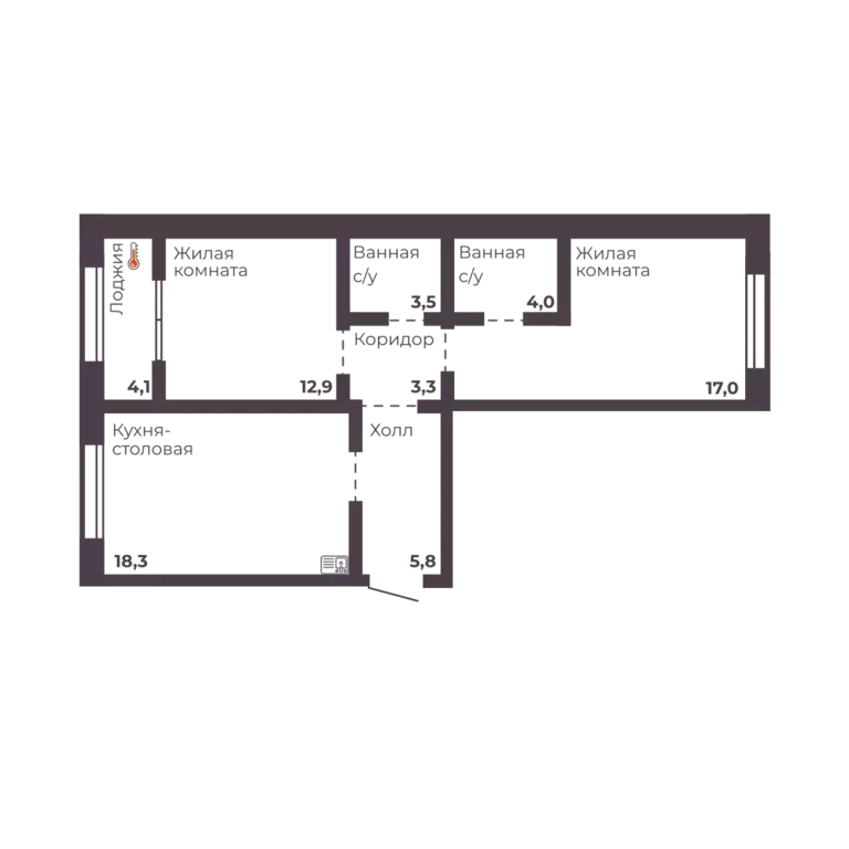 2-к квартира, 64.8 м - Фото 0