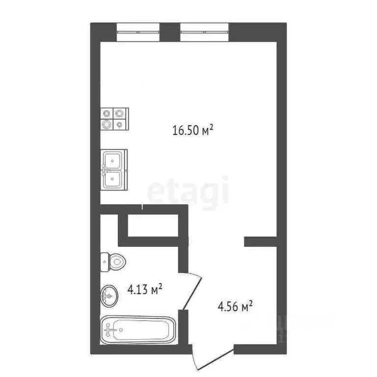 Студия Тюменская область, Тюмень ул. Новоселов, 105 (25.2 м) - Фото 1