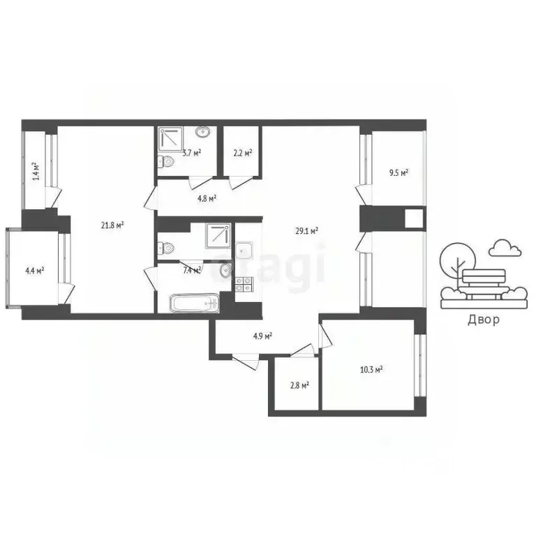 2-к кв. Тюменская область, Тюмень ул. Газовиков, 40 (99.0 м) - Фото 1