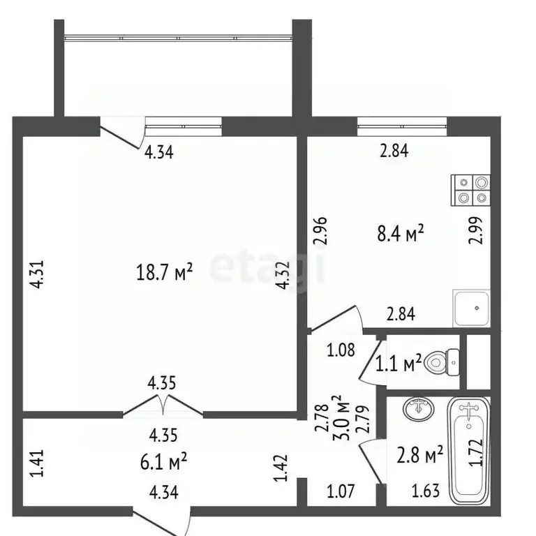 1-к кв. Челябинская область, Челябинск ул. Академика Королева, 52 ... - Фото 2