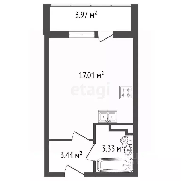 Студия Ленинградская область, Всеволожск ул. Евграфова, 11 (25.8 м) - Фото 2