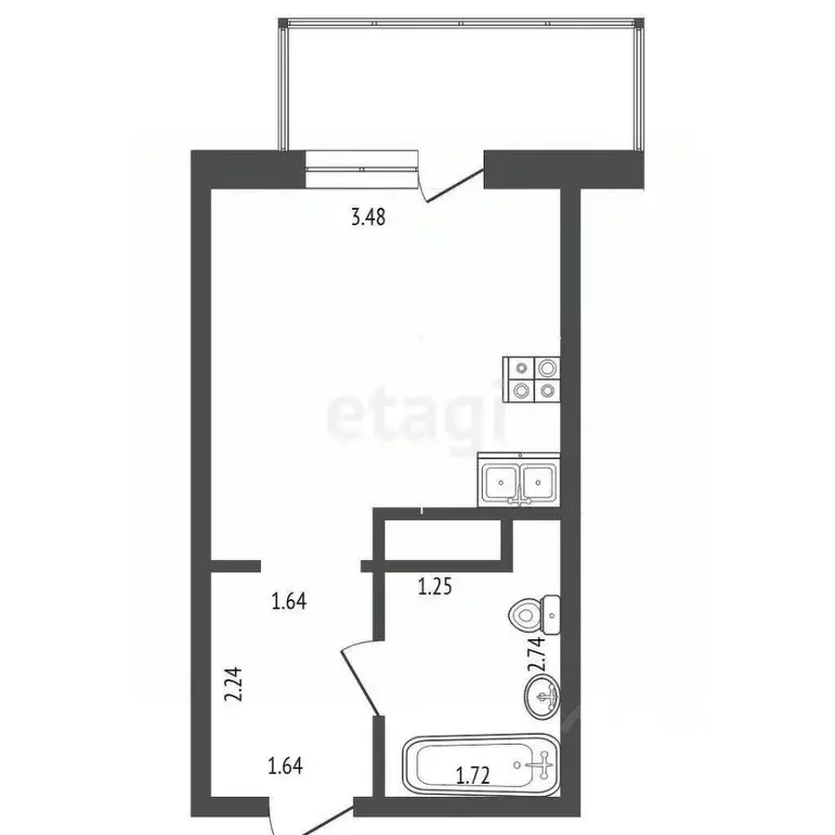 Студия Тюменская область, Тюмень ДОК мкр, ул. Ботаническая, 1к1 (26.0 ... - Фото 2