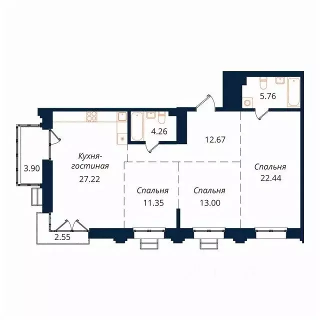 3-к кв. Иркутская область, Иркутск Байкальская ул., 246Б (102.4 м) - Фото 1
