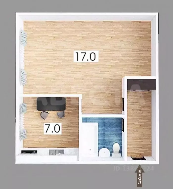 1-к кв. Омская область, Омск просп. Космический, 1 (30.7 м) - Фото 2