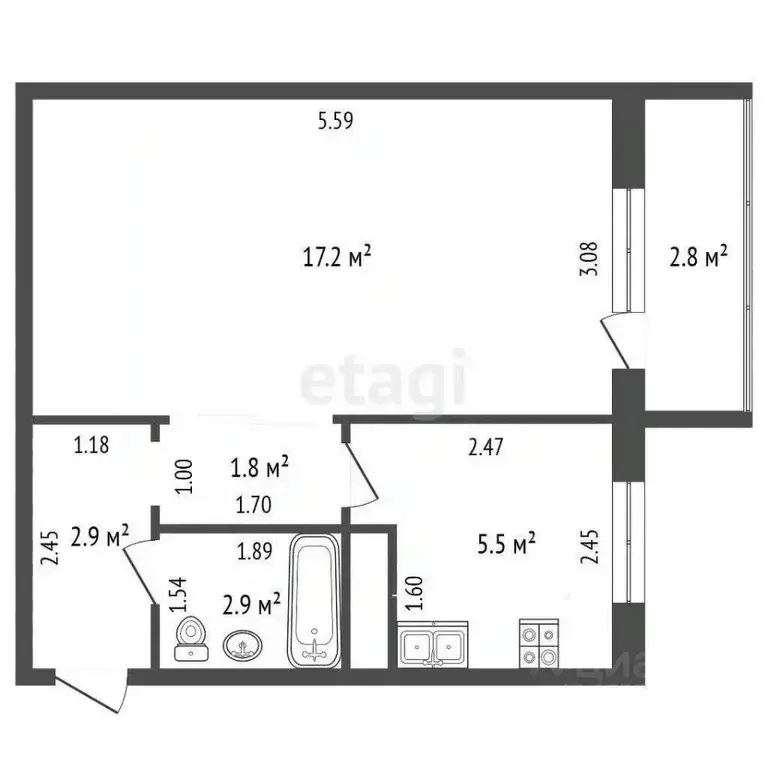 1-к кв. Самарская область, Самара просп. Масленникова, 11 (31.7 м) - Фото 2