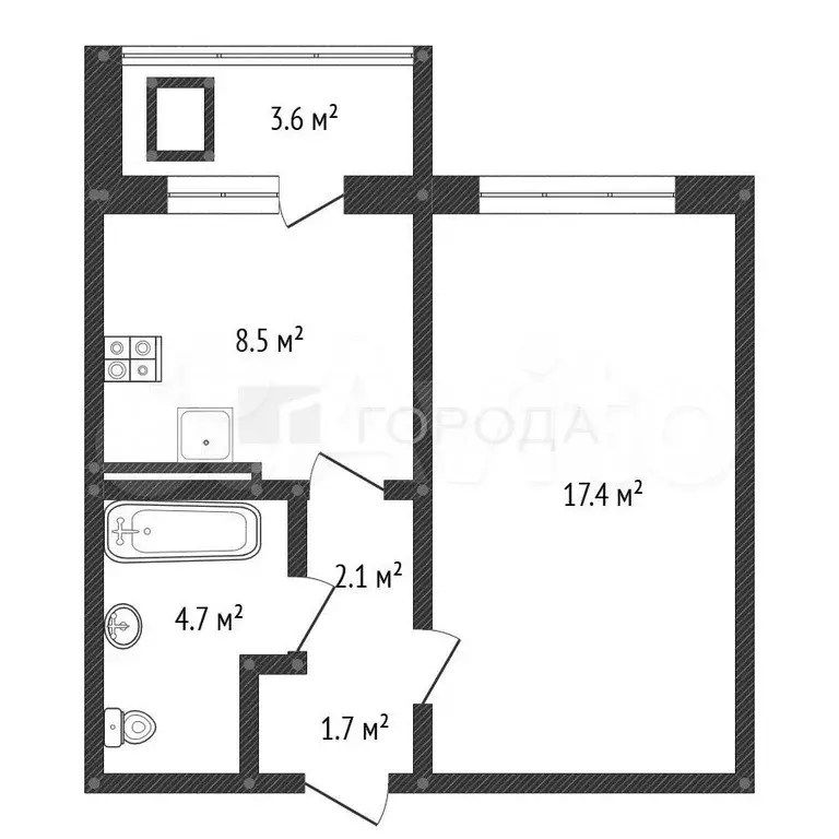 1-к. квартира, 34,1 м, 10/12 эт. - Фото 0
