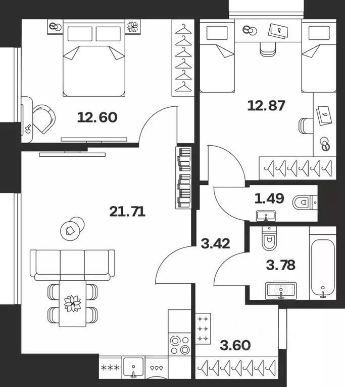 2-к кв. Тульская область, Тула Жукова Парк жилой комплекс (59.47 м) - Фото 1