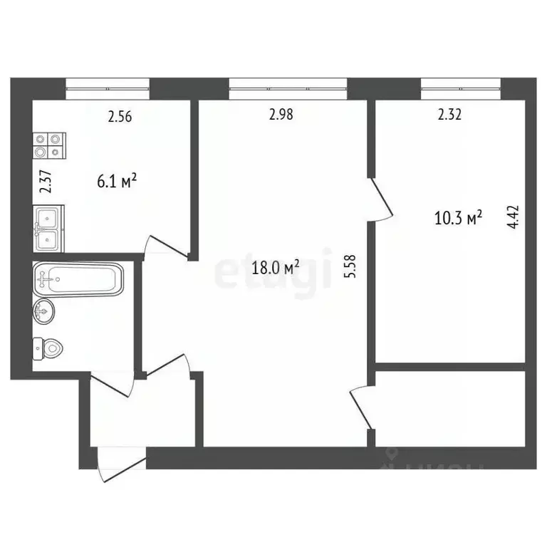 2-к кв. Вологодская область, Череповец ул. Мамлеева, 3 (42.1 м) - Фото 1
