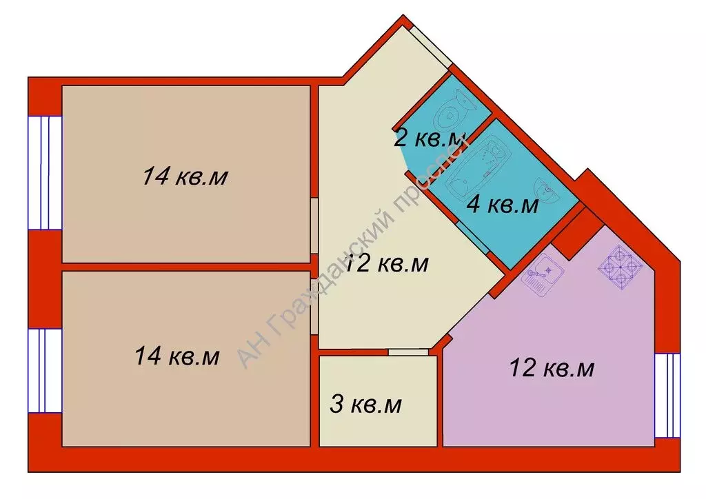 2-комнатная квартира: шлиссельбург, улица чекалова, 47 (60 м) - Фото 0