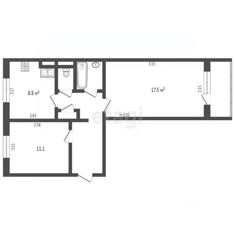 2-к кв. Ямало-Ненецкий АО, Муравленко ул. 70 лет Октября, 1 (50.7 м) - Фото 2