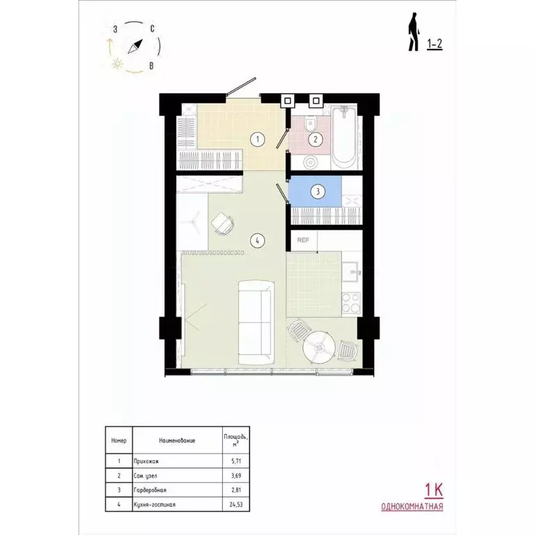 1-к кв. Приморский край, Владивосток Острогорный жилой комплекс (37.26 ... - Фото 1