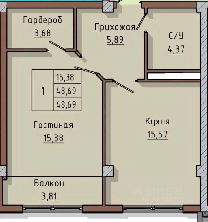 1-к кв. Кабардино-Балкария, Нальчик ул. Атажукина, 2 (48.69 м) - Фото 1